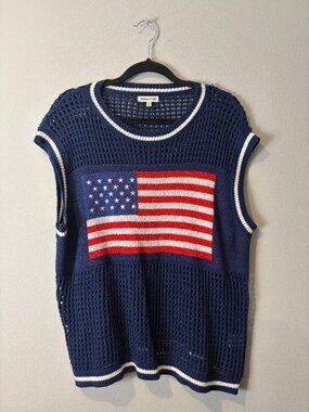 Mainstrip Navy Blue Crochet American Flag Sleeveless Top Size M